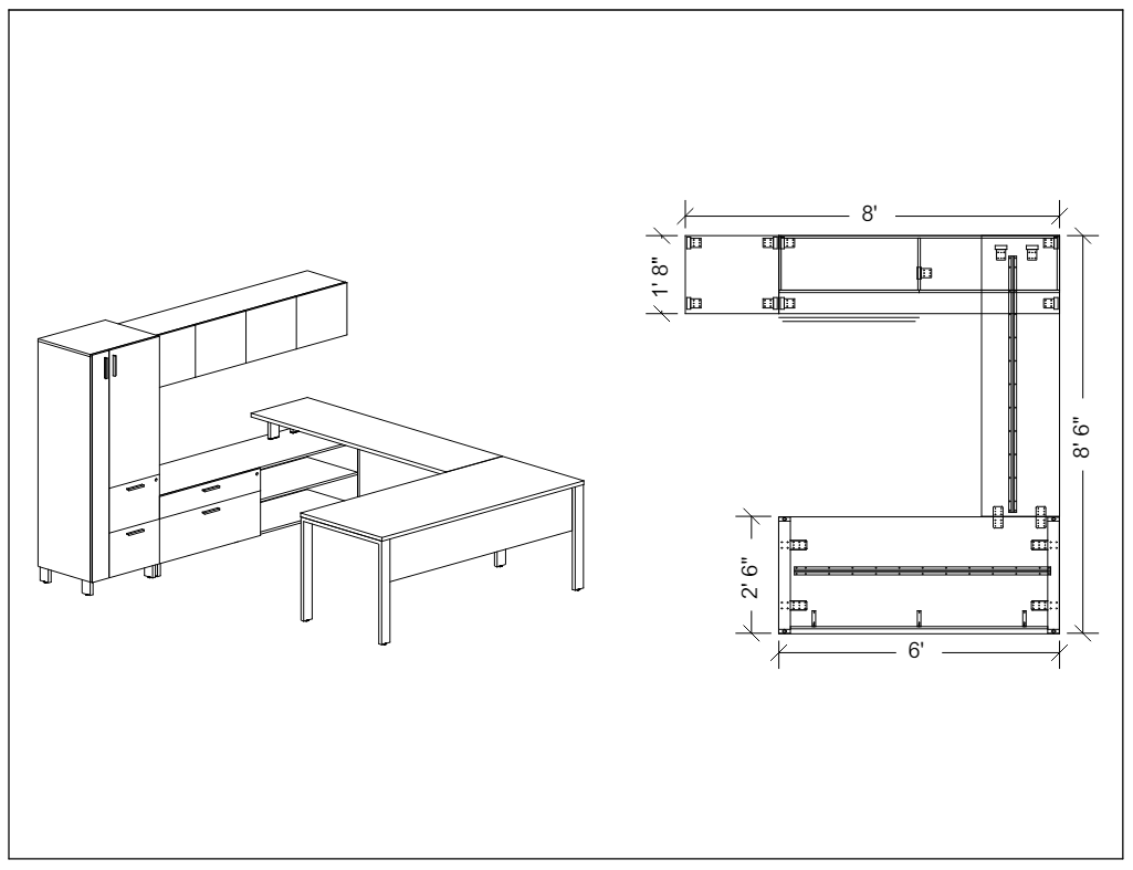 Savoy U Shape Desk with Upper and Lower Storage - Typical 103