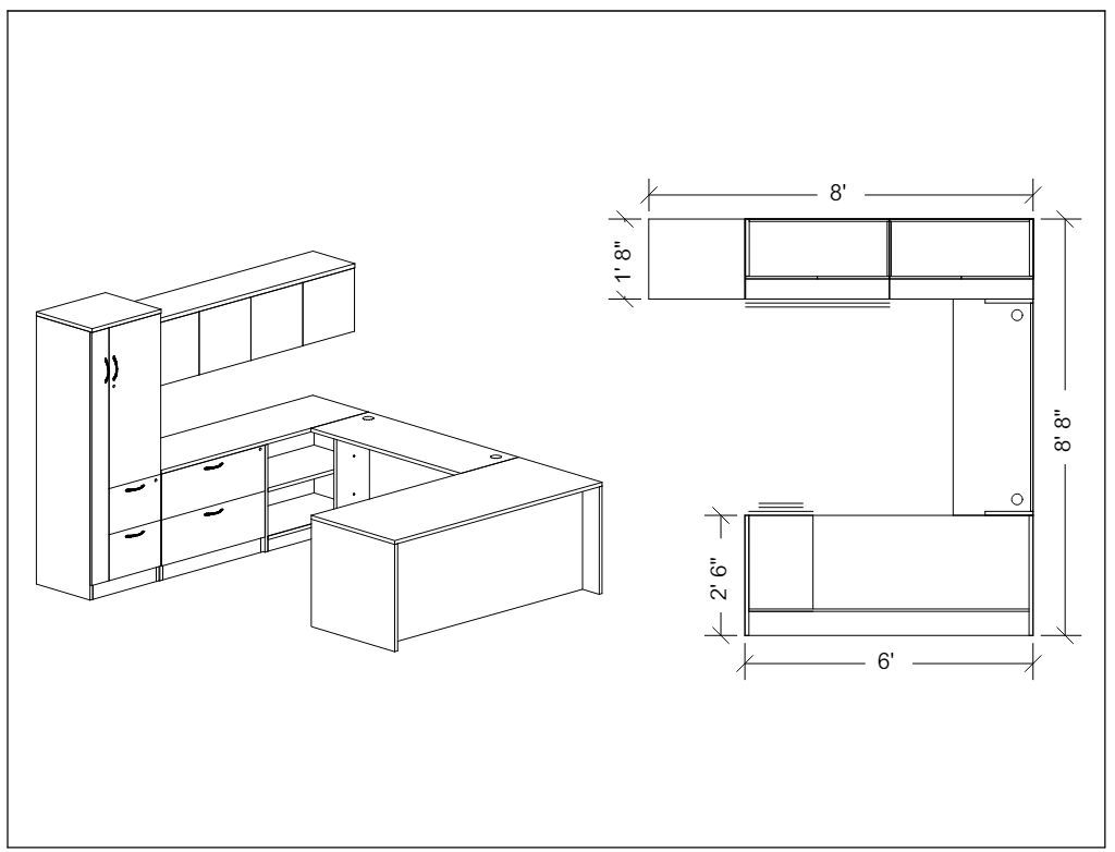 Savoy U Shape Desk with Upper and Lower Storage - Typical 104