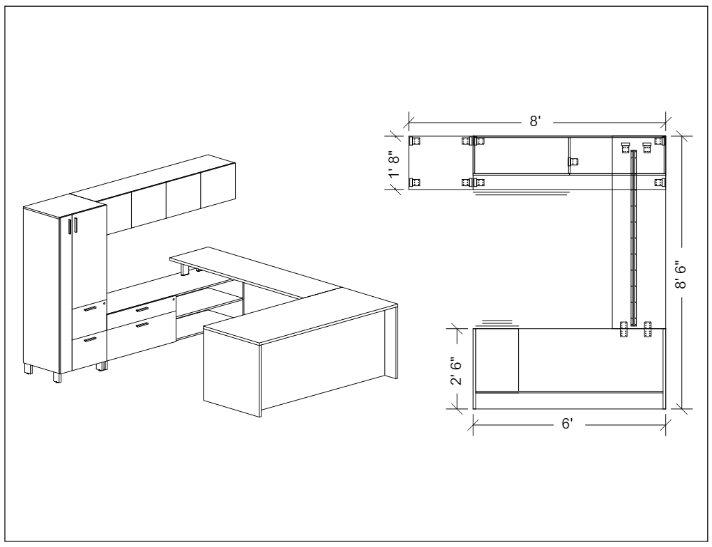 Savoy U Shape Desk with Upper and Lower Storage-Typical 106