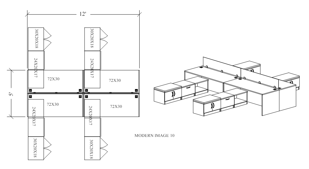 Benching Workstation Pack of 4 with Storage