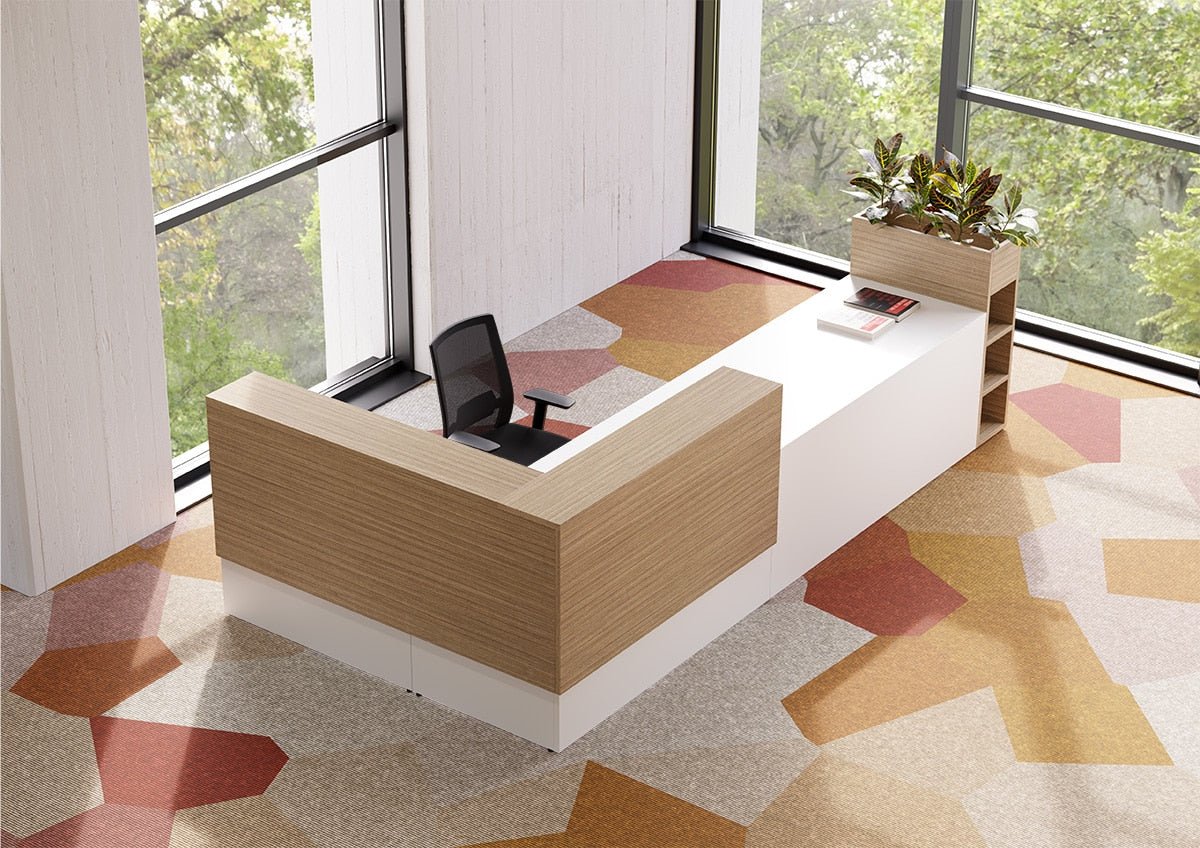 Introduce L Shape Reception Desk w/ Corner Stacker & Planter Box by OFGO Studios - Wholesale Office Furniture