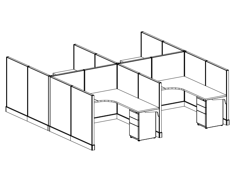 System 2 Cubicles by Friant - (6x6, 4 Pack, 53"H) - Wholesale Office Furniture