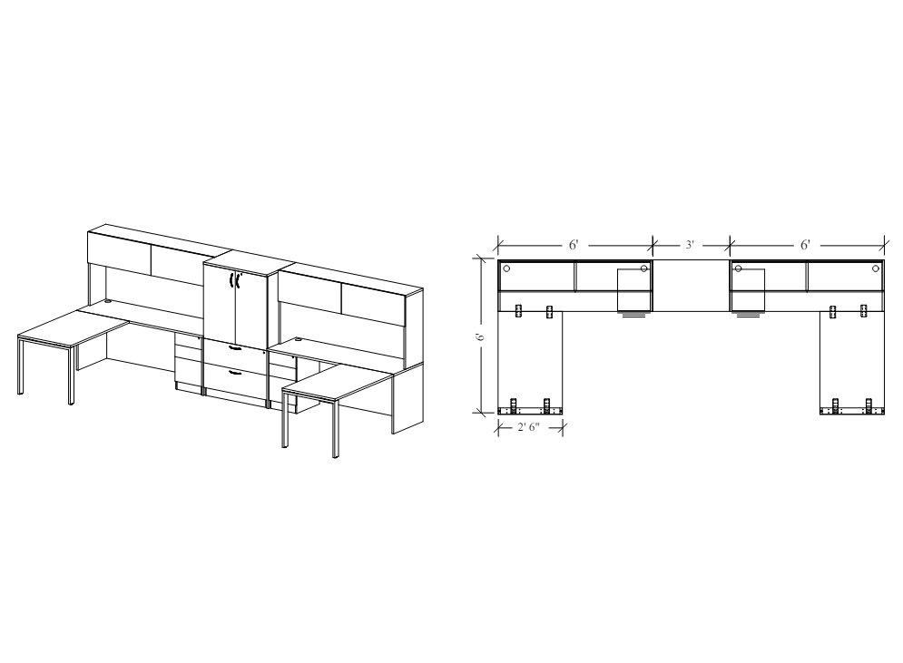 Modern Executive Desk Pack of 2 with Storage