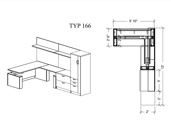 Modern Shape Desk with Upper and Lower Storage - Typical 166 - Wholesale Office Furniture