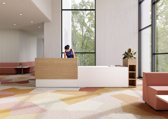 Introduce L Shape Reception Desk w/ Corner Stacker & Planter Box by OFGO Studios - Wholesale Office Furniture