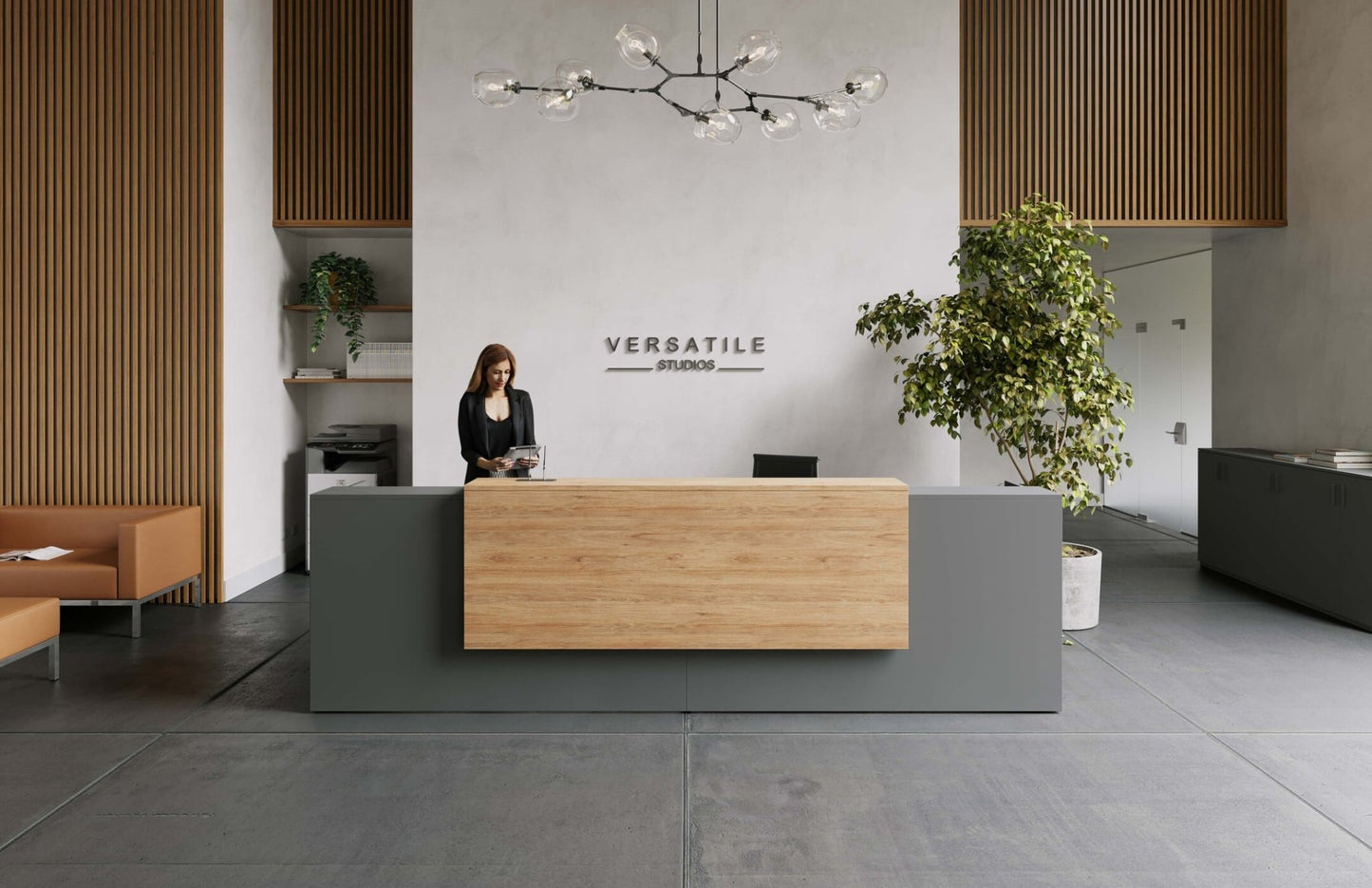 Introduce Reception Desk w/ Stacker by OFGO Studios - Wholesale Office Furniture