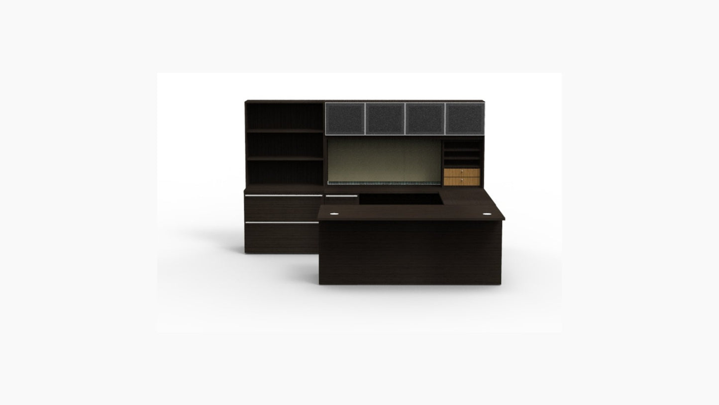 Verde U Shape Executive Office Desk w/ Bookcase/Lateral Combo by Cherryman Industries - Wholesale Office Furniture